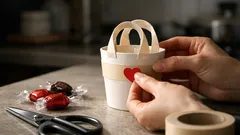 紙コップで作るバレンタインの小分けラッピング、100均材料でバッグ風に簡単かわいく