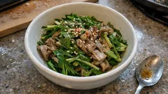 レンジで1分半、水菜とまいたけのポン酢和え—シャキッとさっぱり副菜