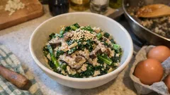 きのこは先に炒め煮で旨味ぎゅっ—小松菜ときのこの白和え、作り置きにも