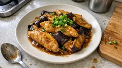 米粉ひとふりでしっとり:なすと鶏ささみの甘味噌炒め(冷めてもおいしい)