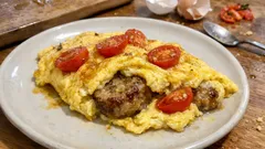 仙台麩（油麩）でふんわり満足：ミニトマトの酸味がきく簡単オムレツ