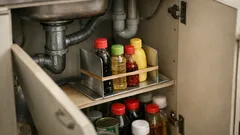 ブックエンドでシンク下収納が2段に ぎゅうぎゅう調味料を見える化する簡単ワザ