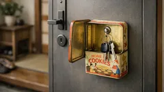 お菓子缶が玄関の鍵置き場に変身 100均マグネットフックで簡単DIY