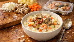 シーフードミックスで手早く本格派:クリームシチューの素で作るクラムチャウダー
