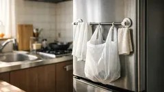 短いつっぱり棒は突っ張らないで使うとラク、キッチンのゴミ袋が片手で取れる小ワザ