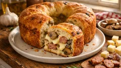 ソーセージ×きのこ×チーズの塩味チャンベッラ—焼くだけでごちそうリングケーキ